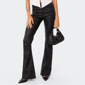 Edikted Black Luna Faux Leather Flare Jeans